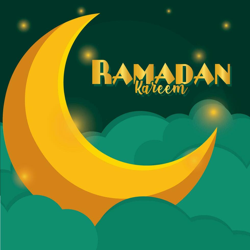 Golden moon on clouds Ramadan Kareem Vector