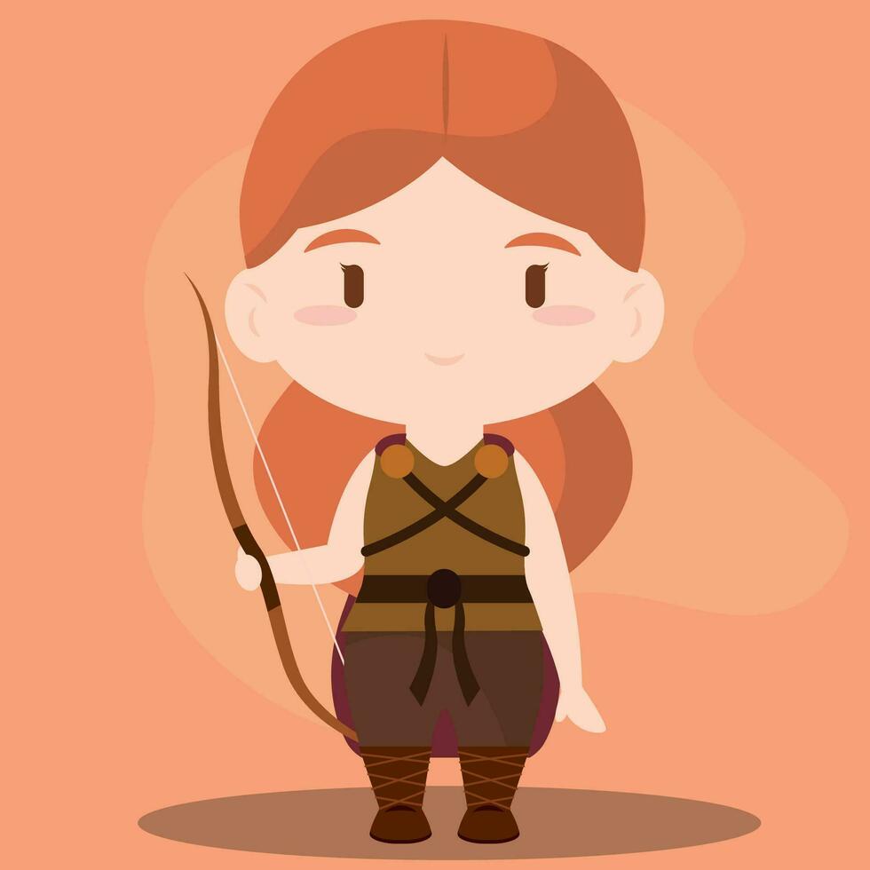 aislado linda chibi hembra vikingo personaje vector