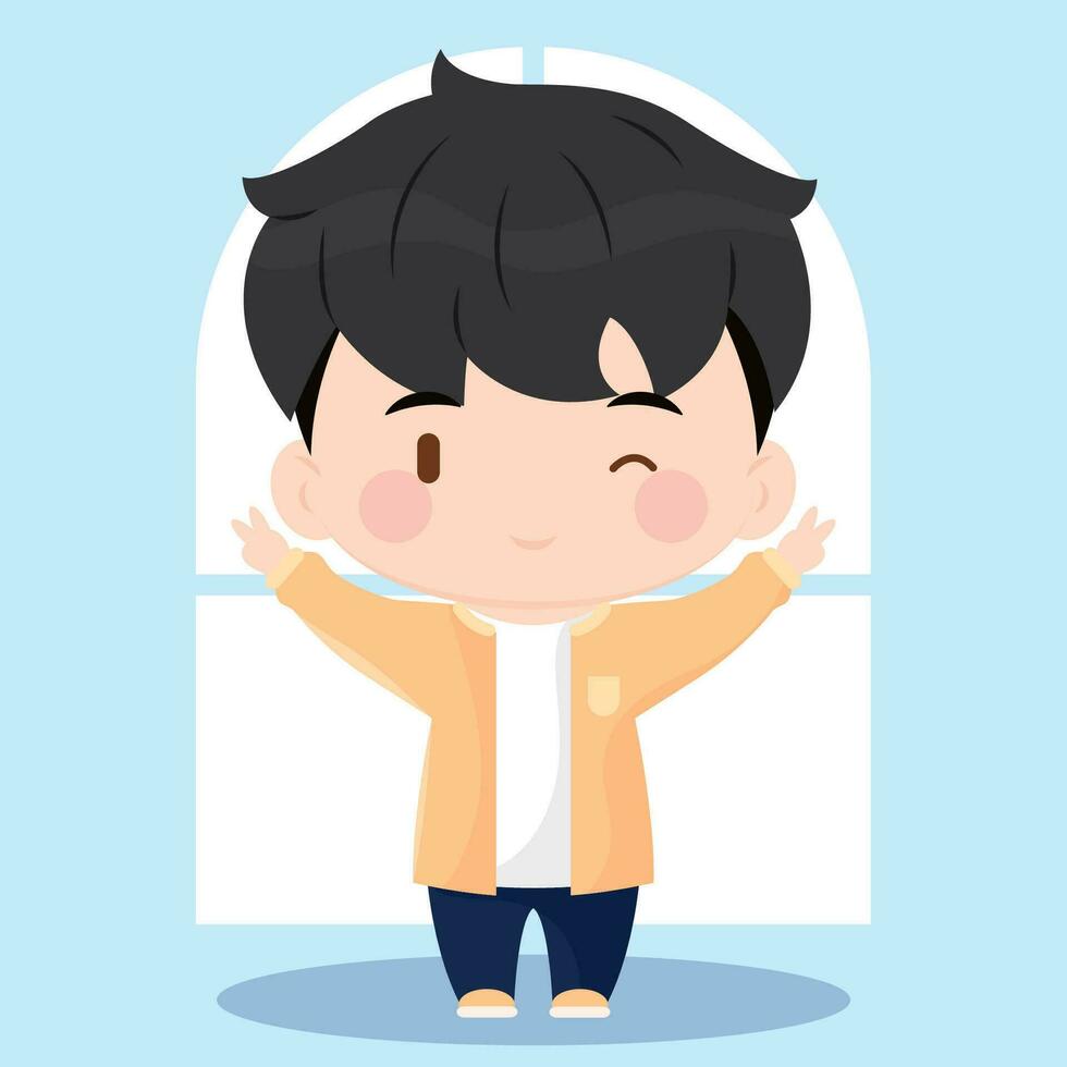 aislado de colores linda chibi masculino coreano anime personaje vector