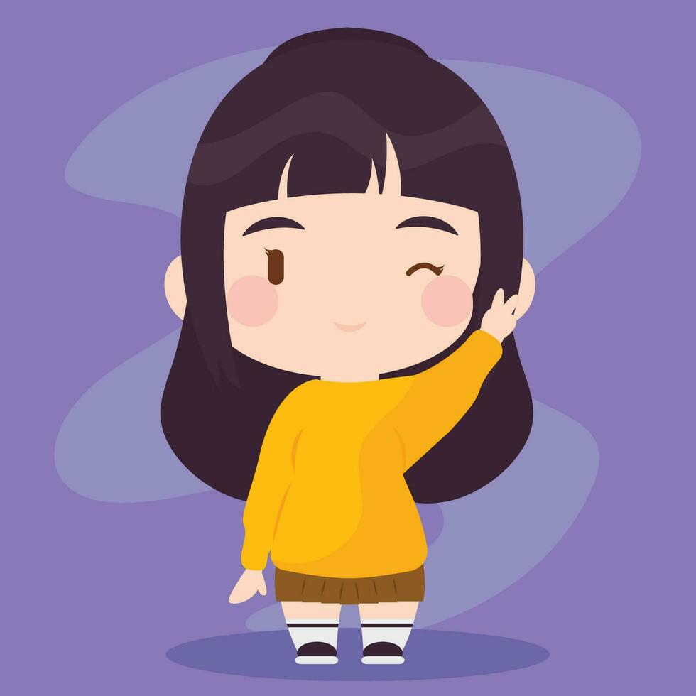 aislado de colores linda chibi hembra coreano anime personaje vector
