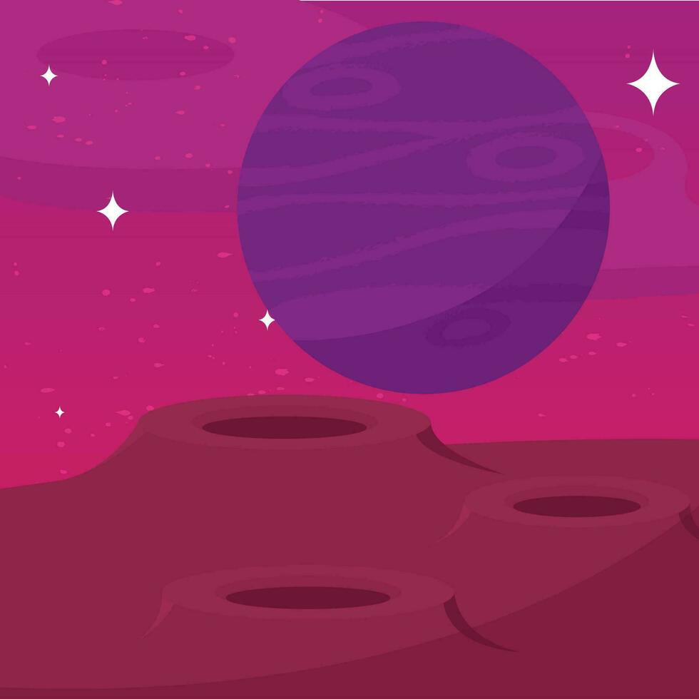 Isolated colored futuristic scifi landscape with planet on background Vector