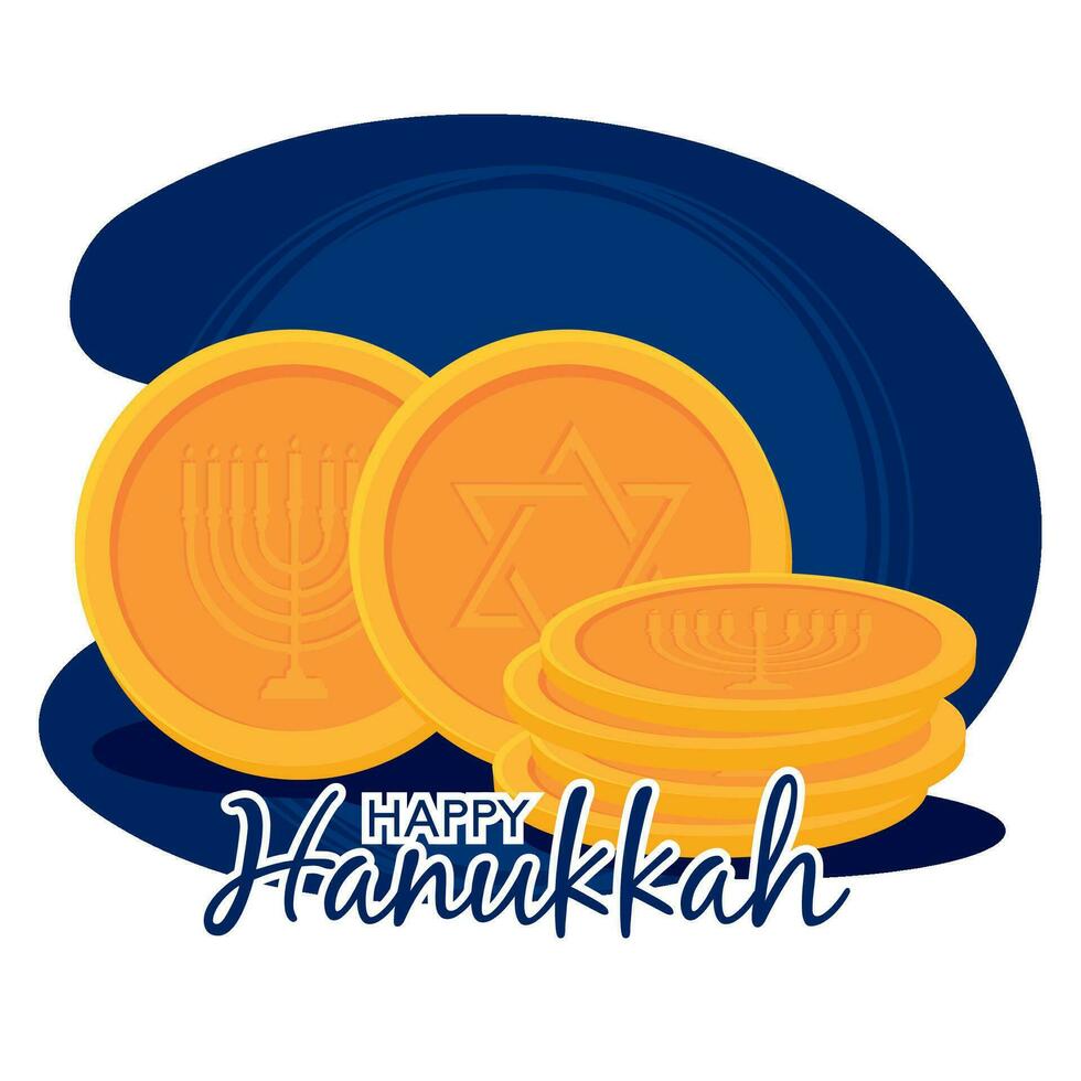 Colored happy hanukkah template with traditional Sufganiyot food Vector