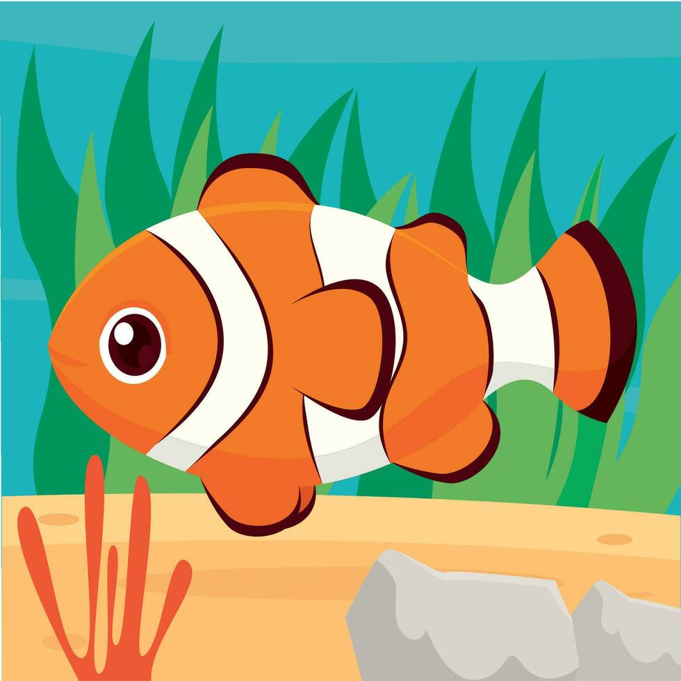 Isolated cute clown fish sea animal character Vector