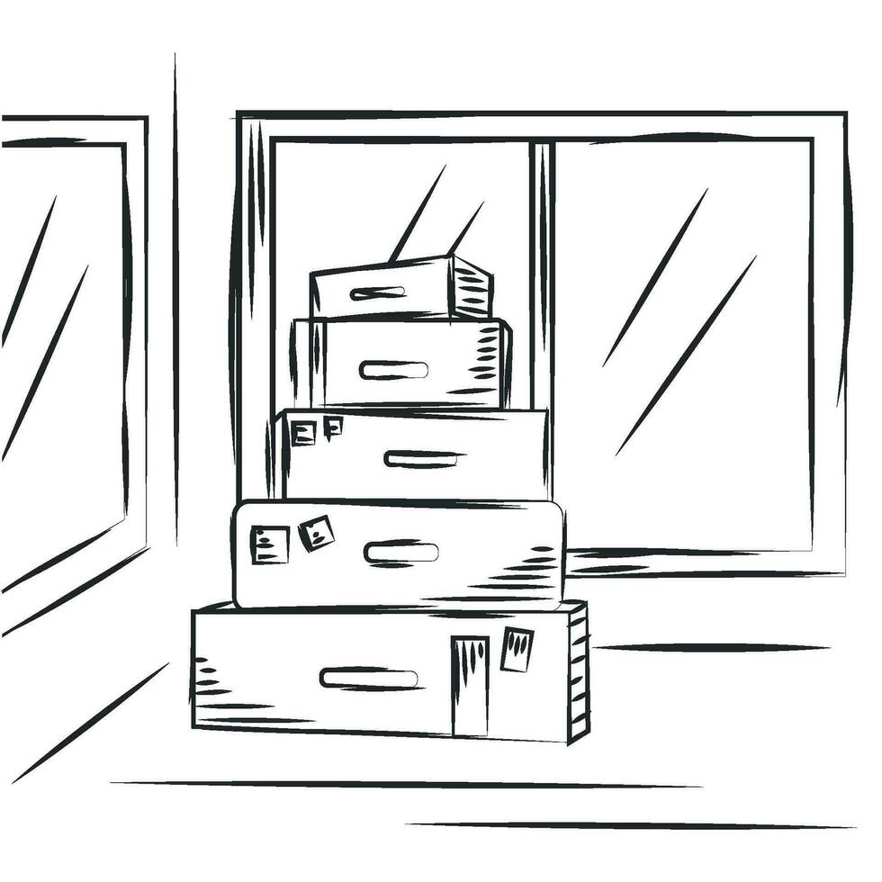 Colorless sketch of a pile of travel bags Vector