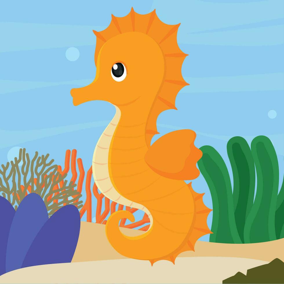 Isolated cute seahorse sea animal character Vector