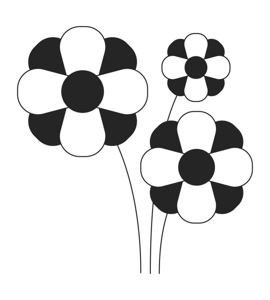 Decorative flowers flat monochrome isolated vector object. Cute bouquete. Editable black and white line art drawing. Simple outline spot illustration for web graphic design