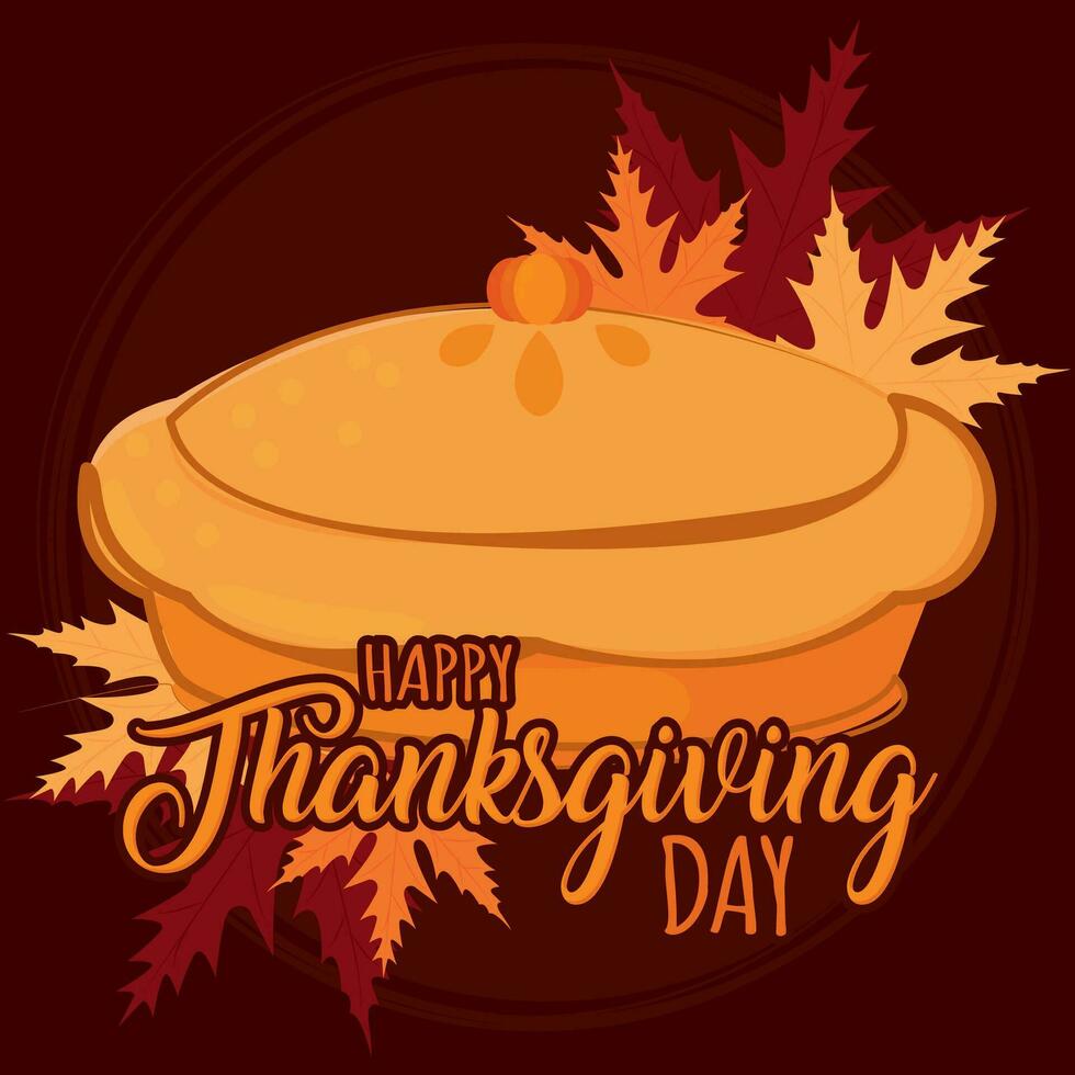 Traditional seasonal pumpkin pie with autumn leaves Thanksgiving day Vector