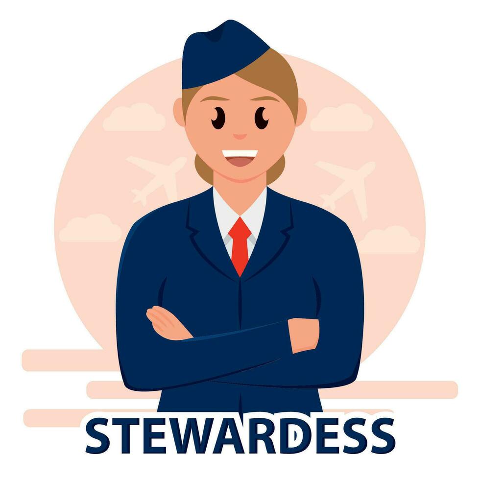 Isolated cute female stewardess character Profession Vector