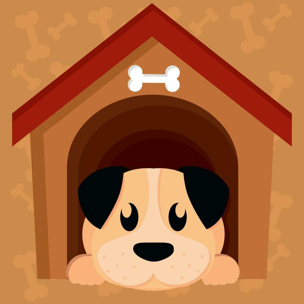 Cute dog on layered dog house building Vector