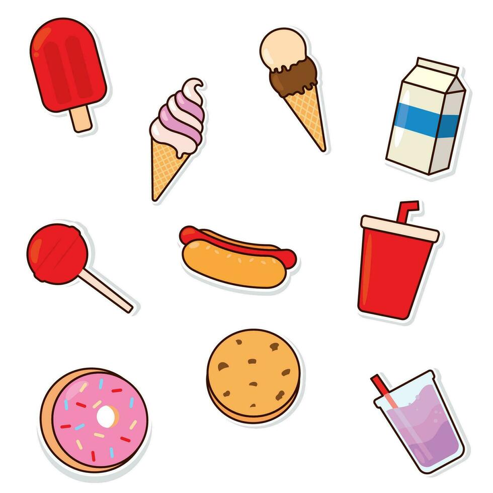 conjunto de de colores comida emoji íconos vector