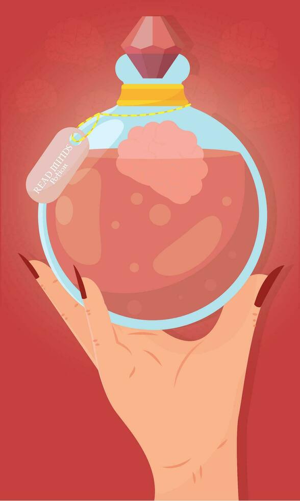 Hand holding a magical read mind potion elixir Vector