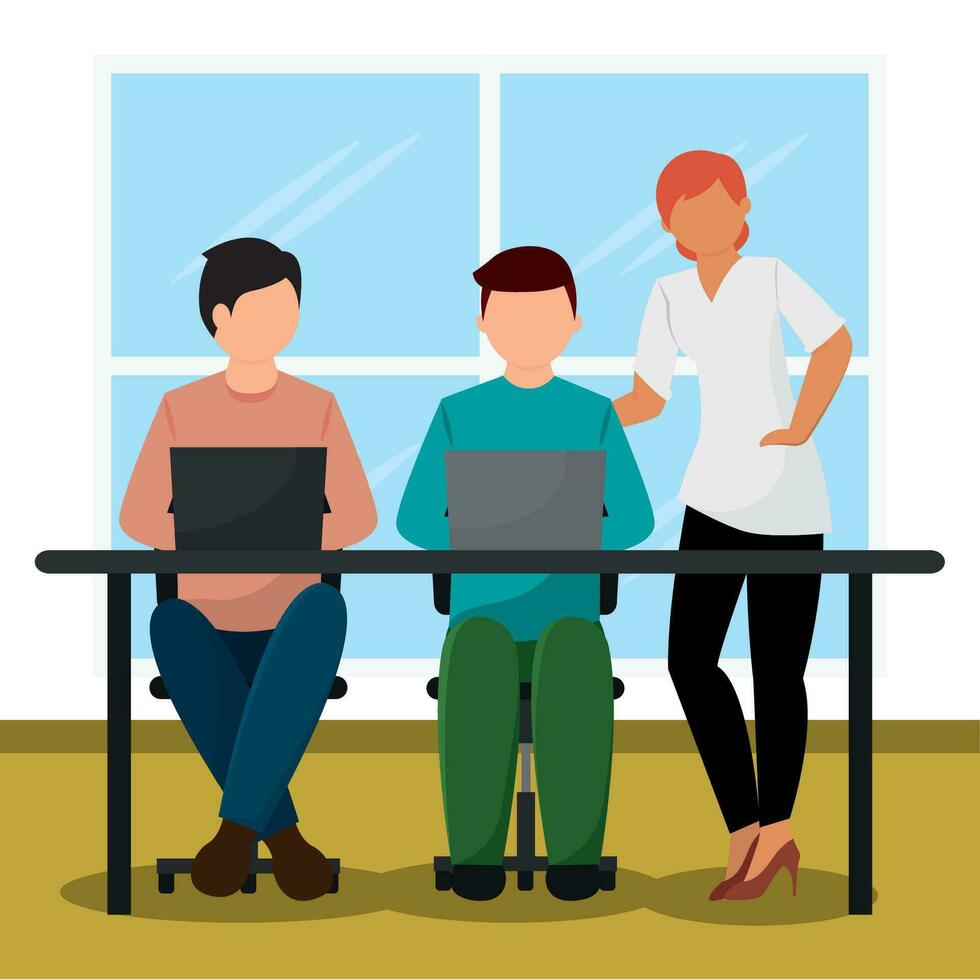 Group of people characters working on a coworking office Vector
