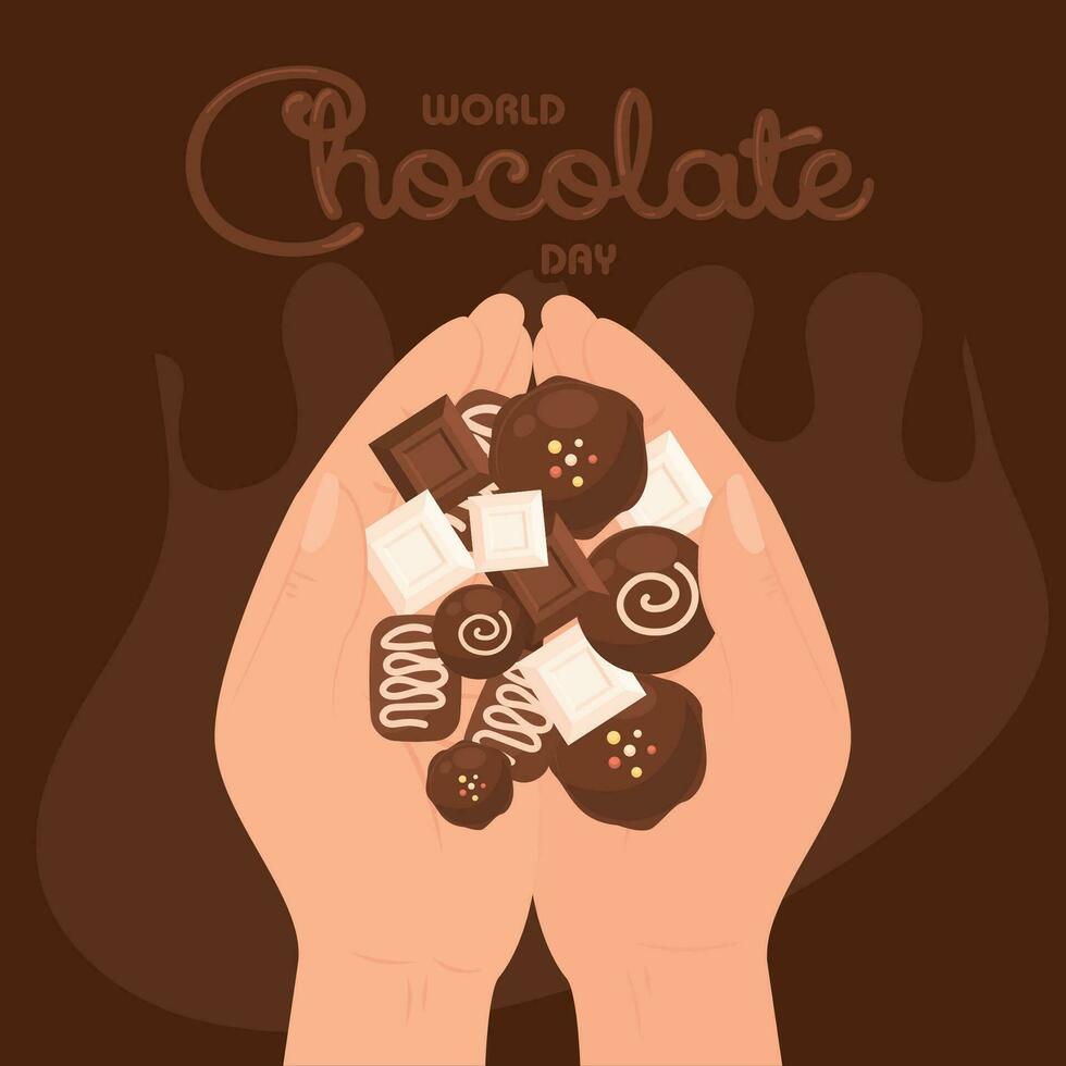 Hands holding different candies World chocolate day Vector