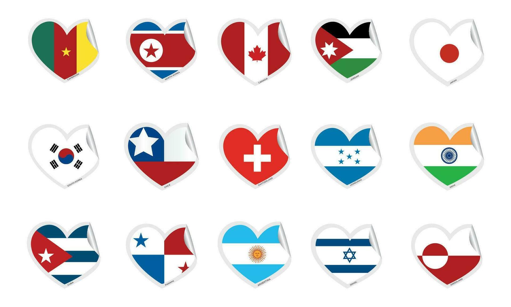 Set of heart shapes with different flags Vector