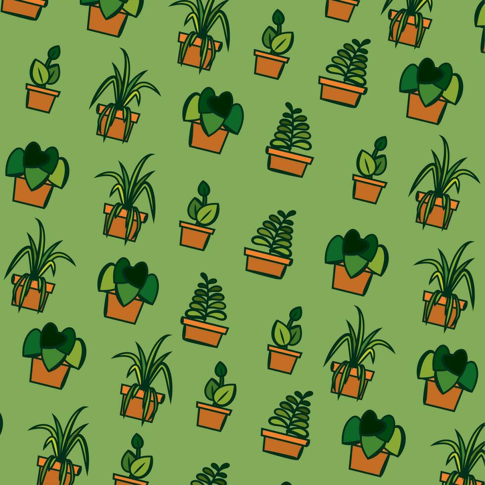 Seamless pattern background with indoor plant icons Vector