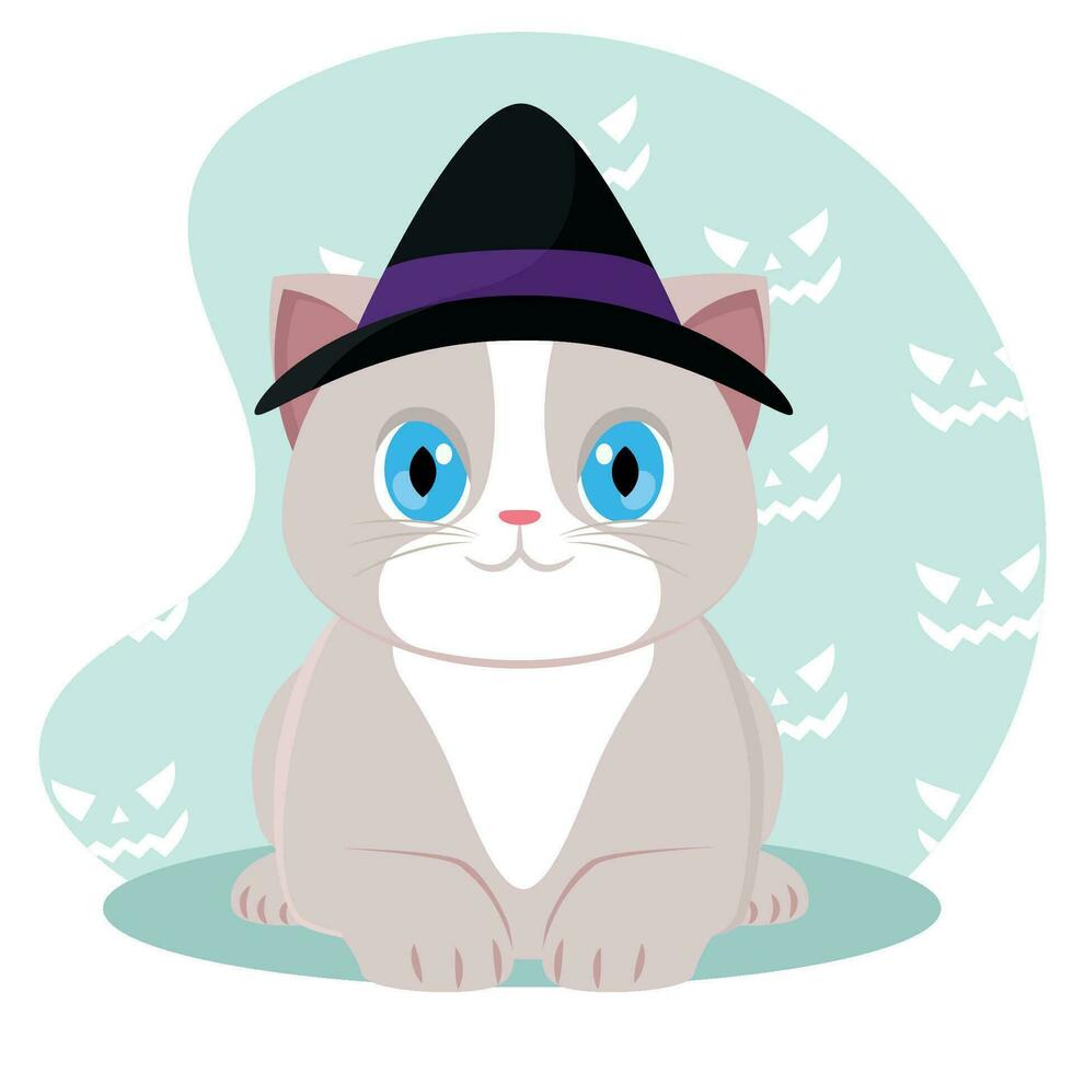 aislado linda gato personaje con un bruja sombrero disfraz vector