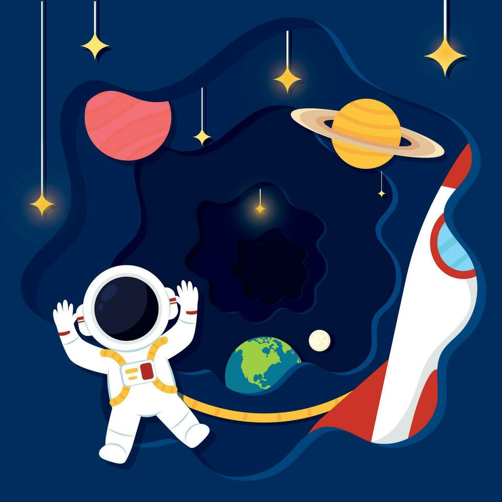Layered view of outer space with an astronaut and planets Vector