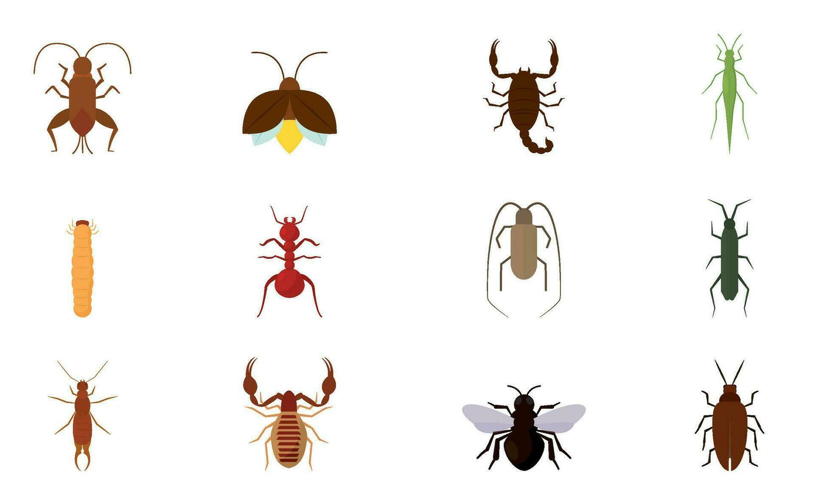 Set of different colored insect icons Vector