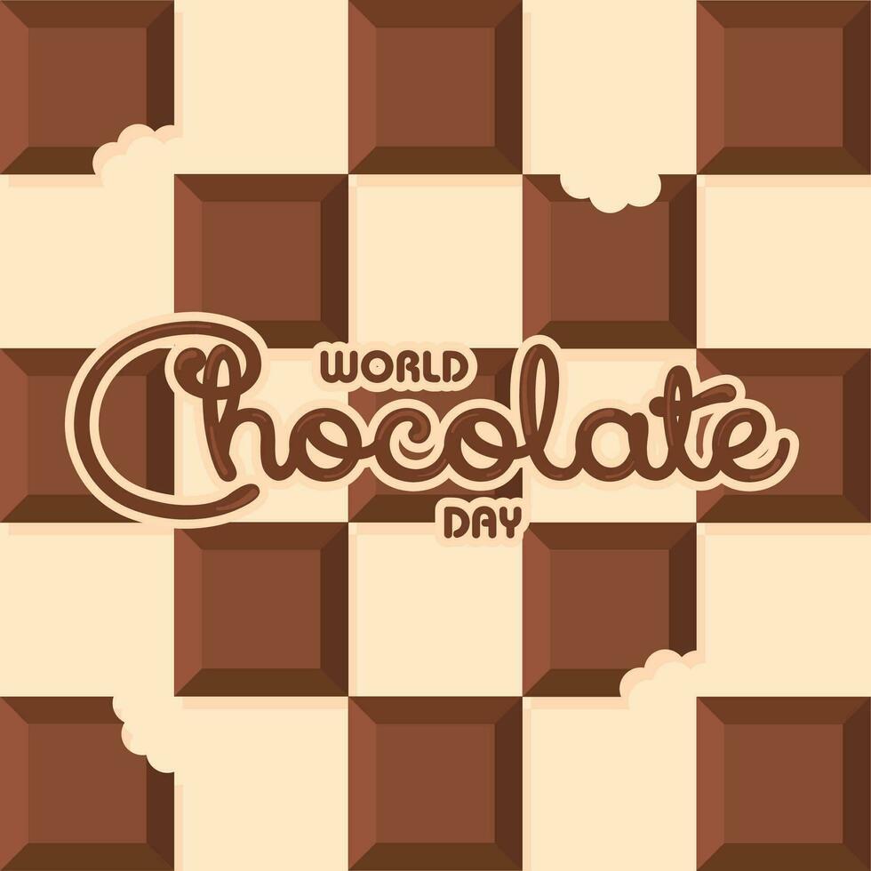 Colored world chocolate day poster with chocolate squares Vector