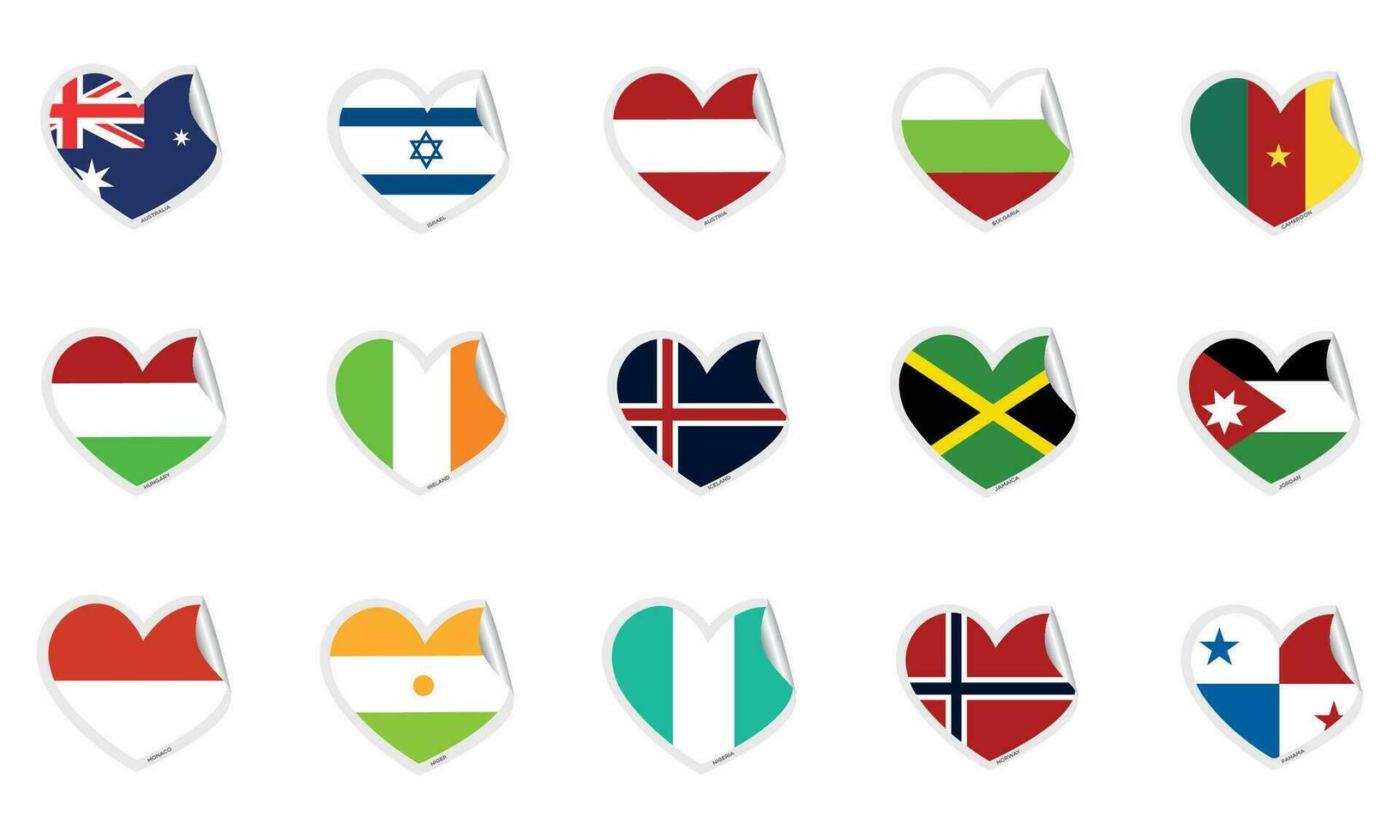 Set of heart shapes with different flags Vector