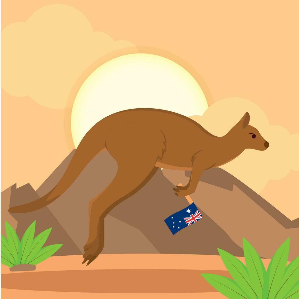 Isolated cute kangaroo holding a flag of australia Vector