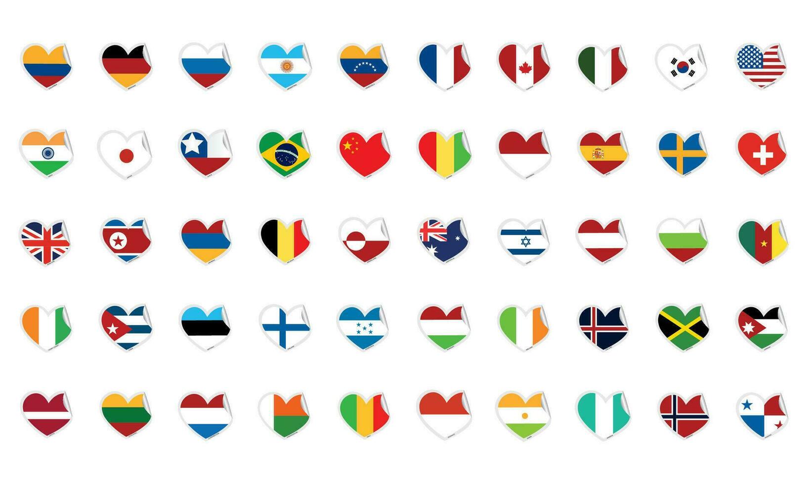 Set of heart shapes with different flags Vector