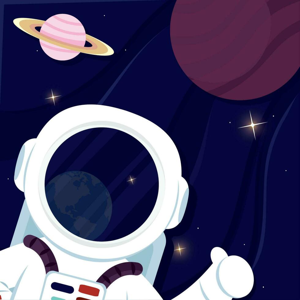 Layered view of outer space with an astronaut flying Vector