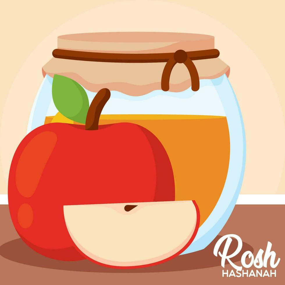 miel tarro y manzanas rosh hashaná vector