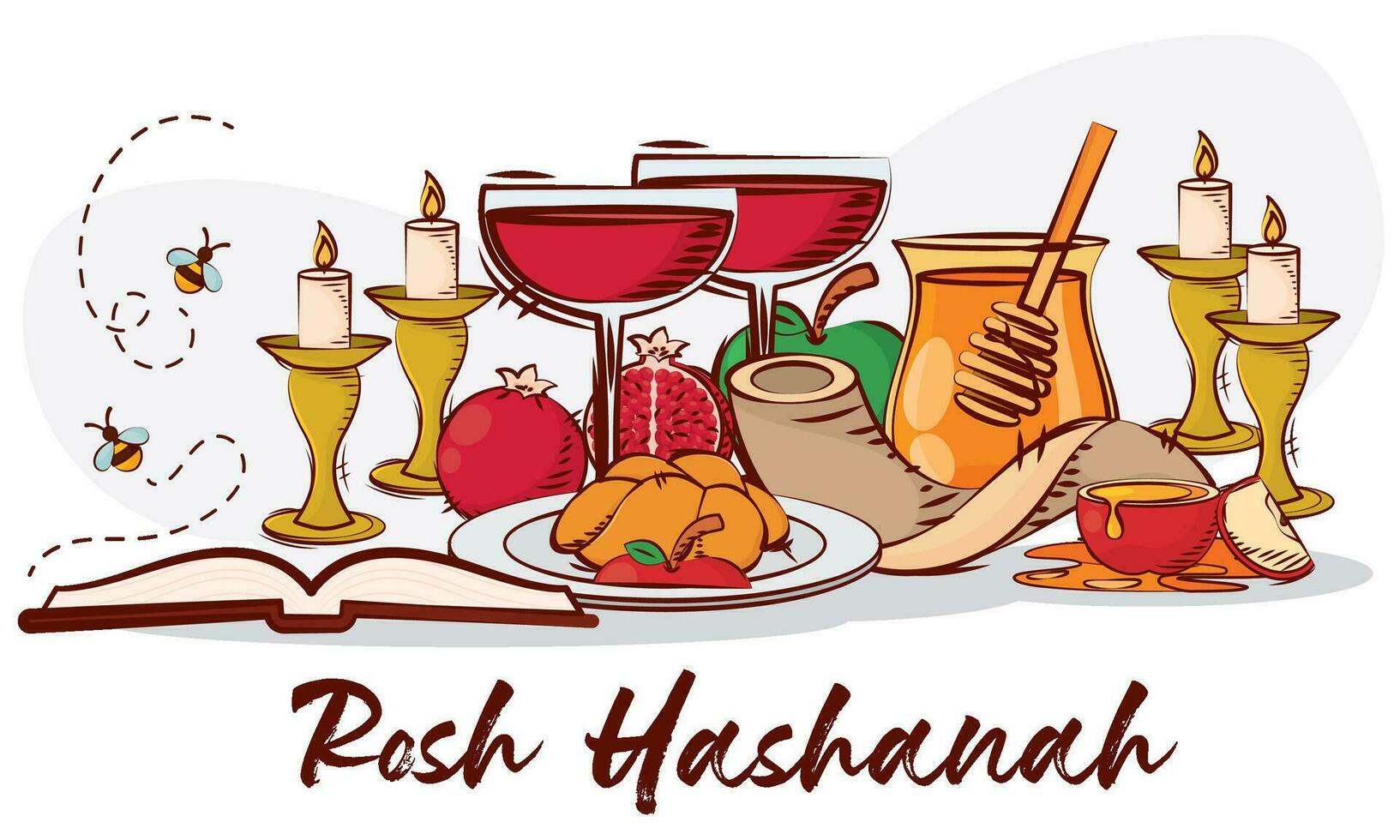 Hand drawn Rosh Hashanah objects Vector