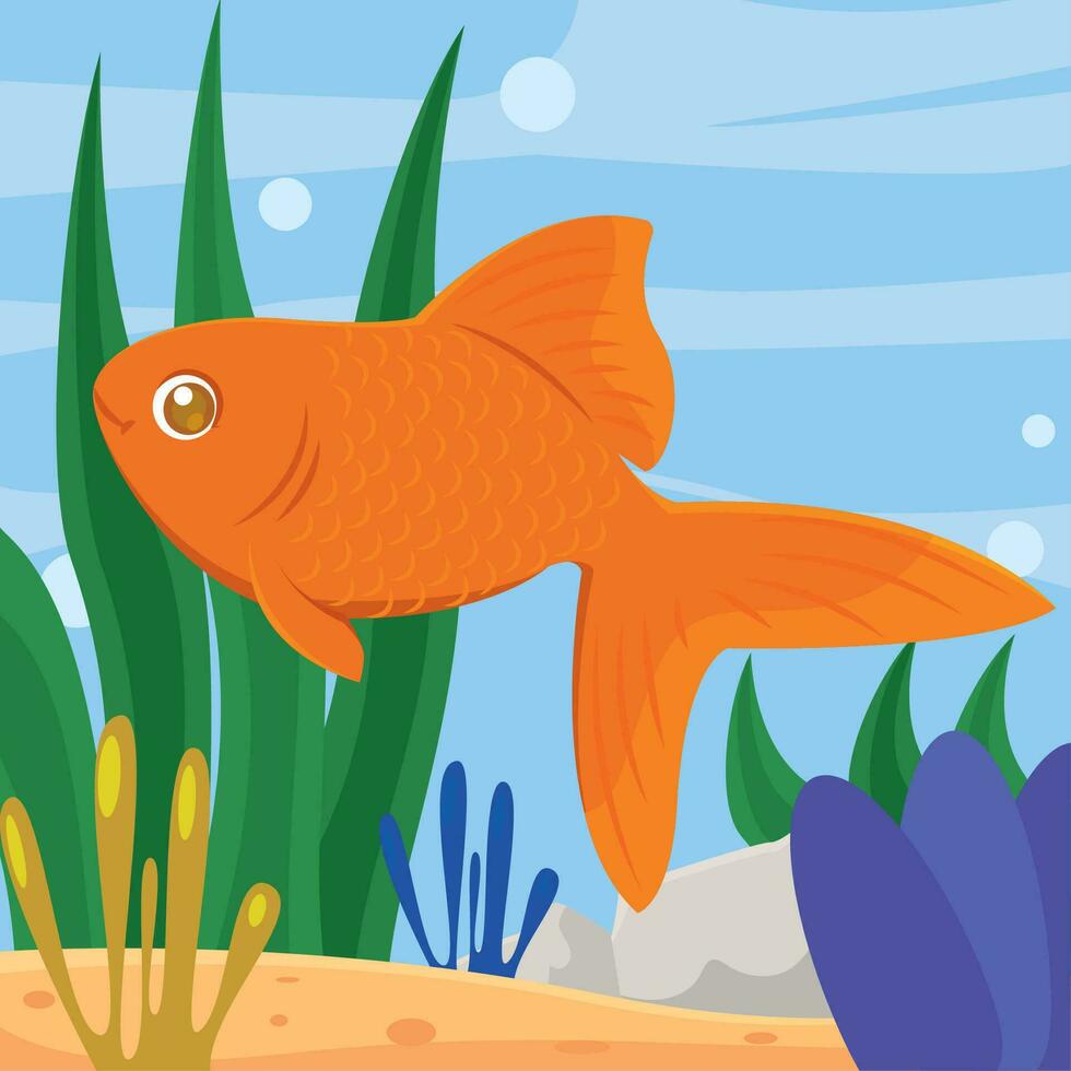 Isolated cute fish sea animal character Vector