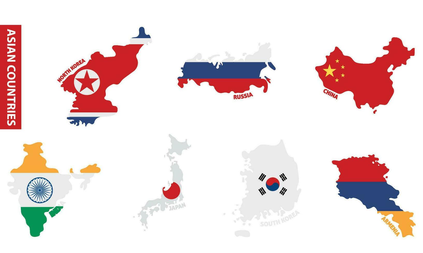 Set of colored country maps with its flags Vector