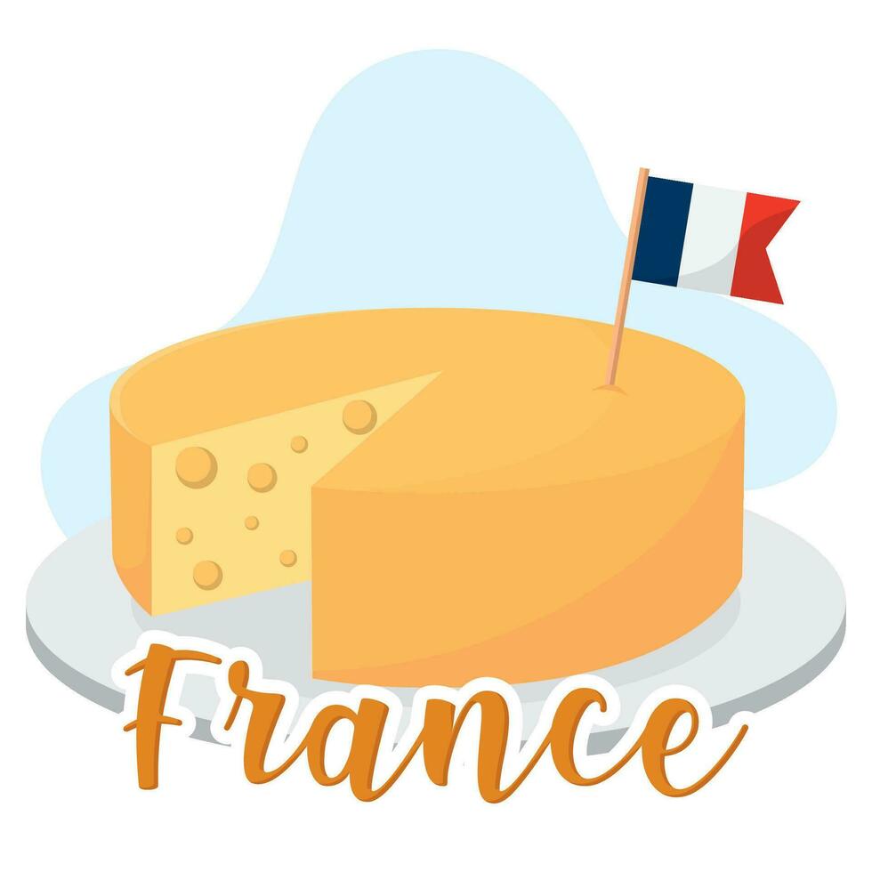 aislado redondo queso con francés bandera Francia concepto vector