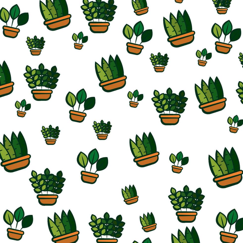 Seamless pattern background with indoor plant icons Vector