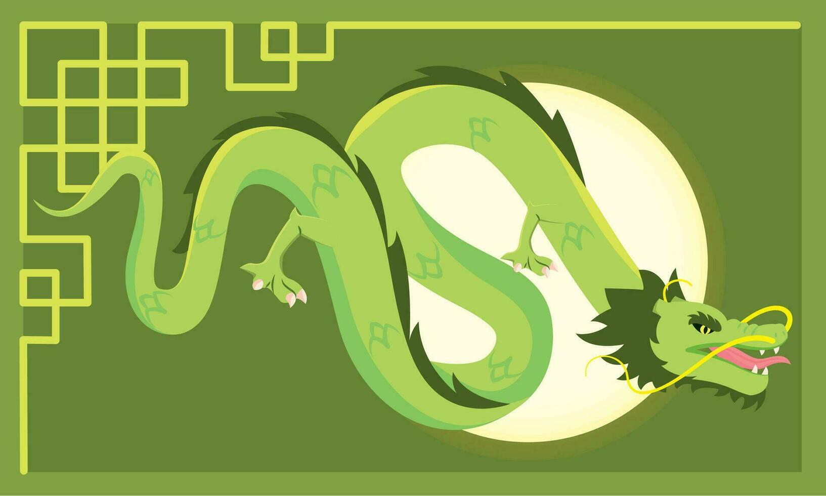 Isolated cute chinese dragon character on asian template Vector