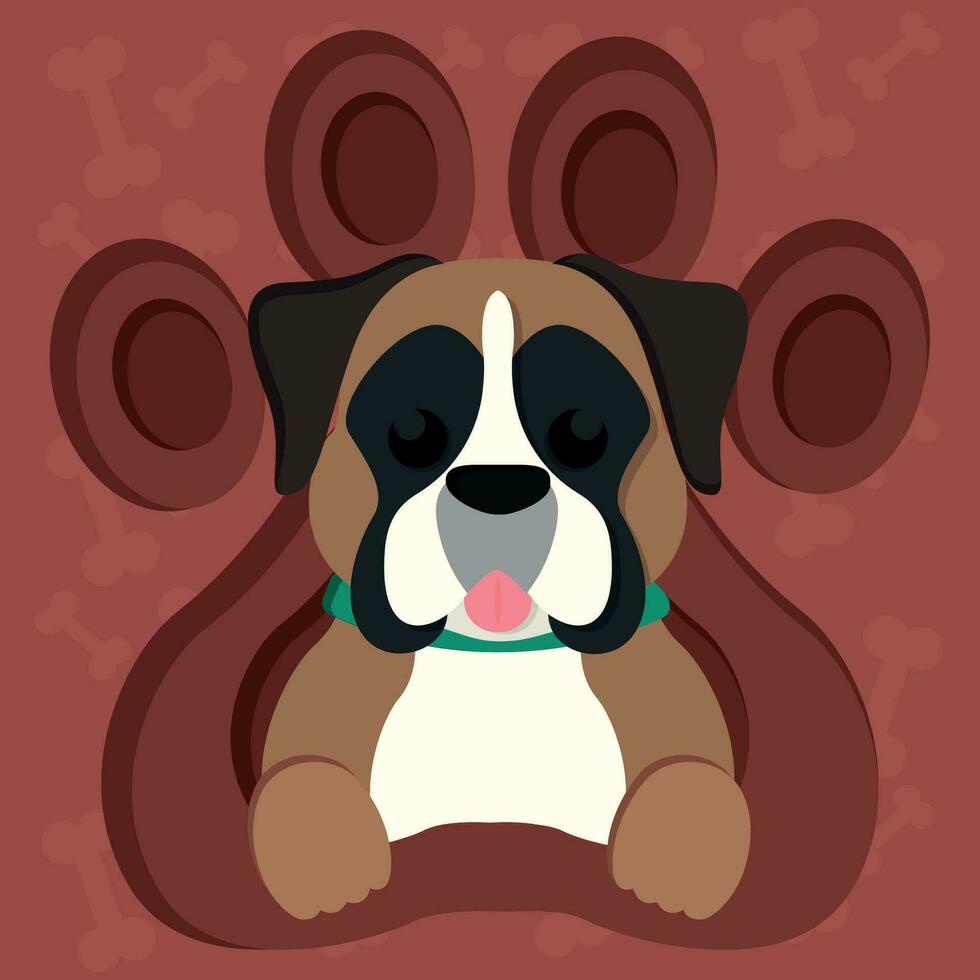 Cute dog character on layered paw Vector