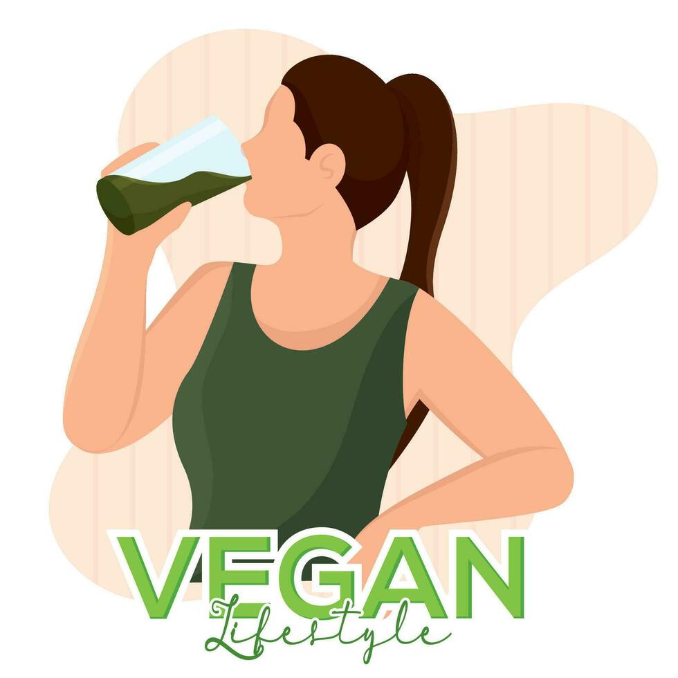 Isolated girl character drinking a smoothie Vegan lifestyle Vector