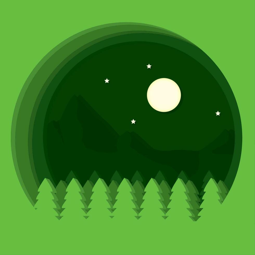 en capas paisaje de un bosque a noche papel Arte estilo vector