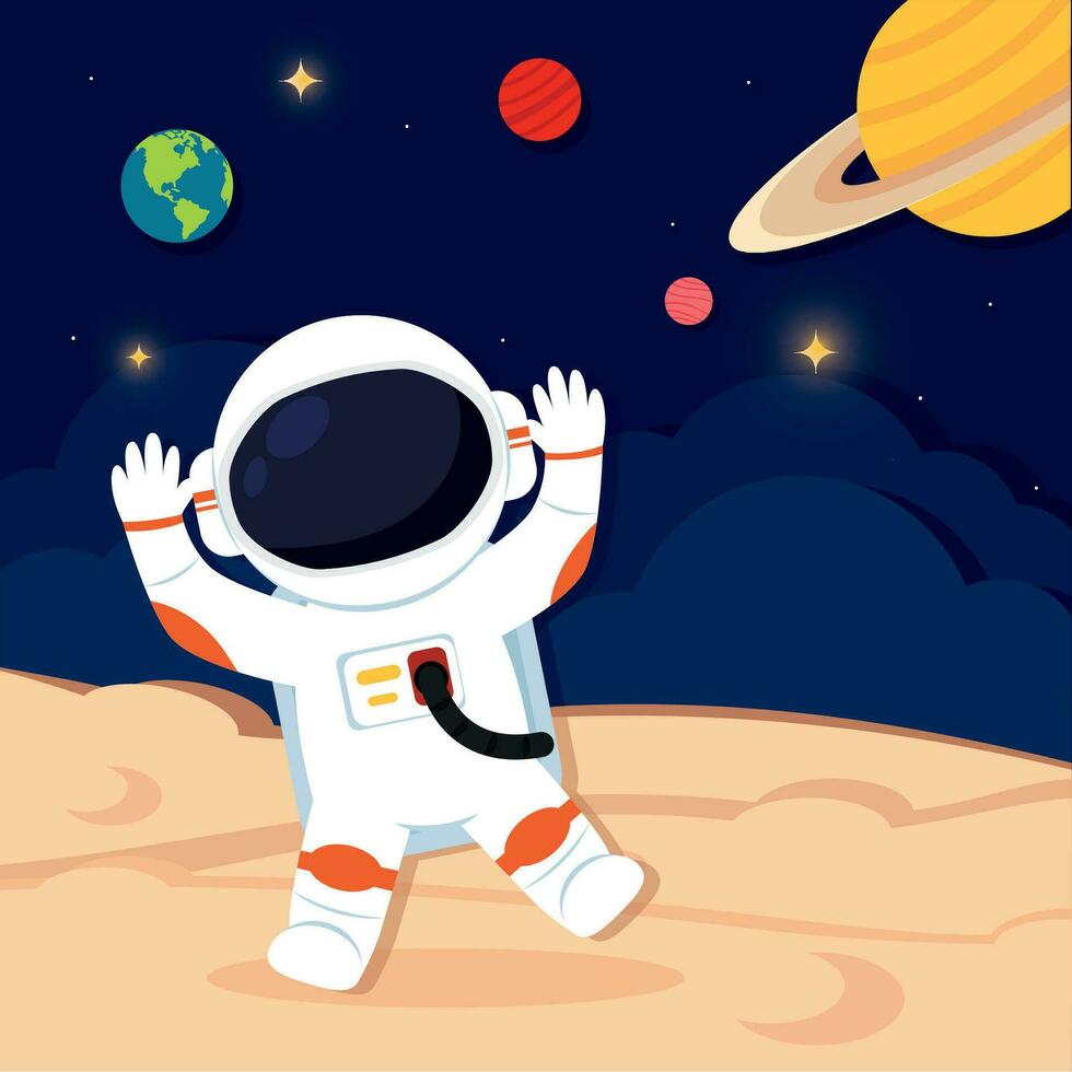 Layered view of outer space with an astronaut on a planet Vector