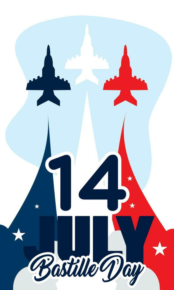 Three airplanes coloring the eiffel tower landmark Bastille day Vector