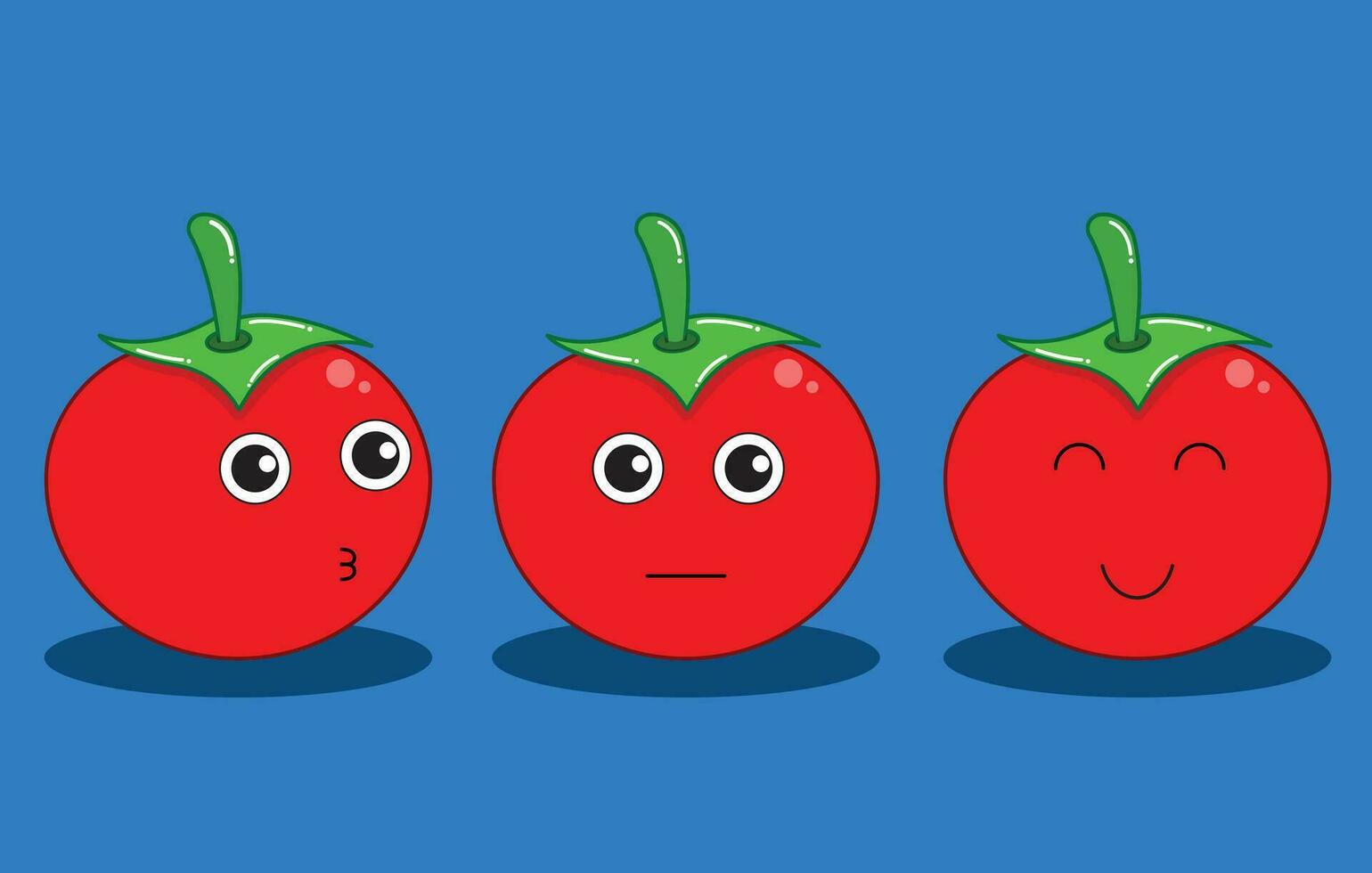 set of three cute tomato characters. vector, illustration. vector