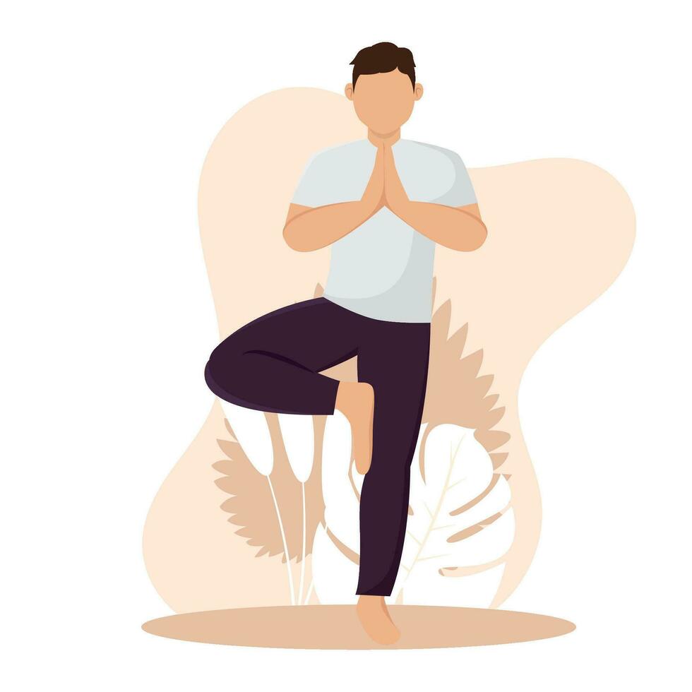 aislado masculino personaje haciendo yoga vector