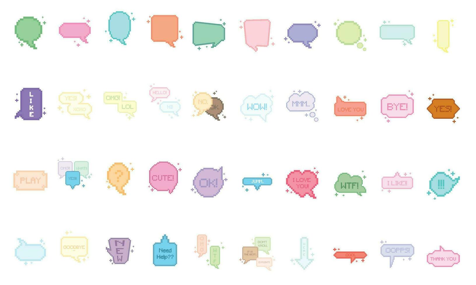 Set of pixelated comic speech bubble chats Vector