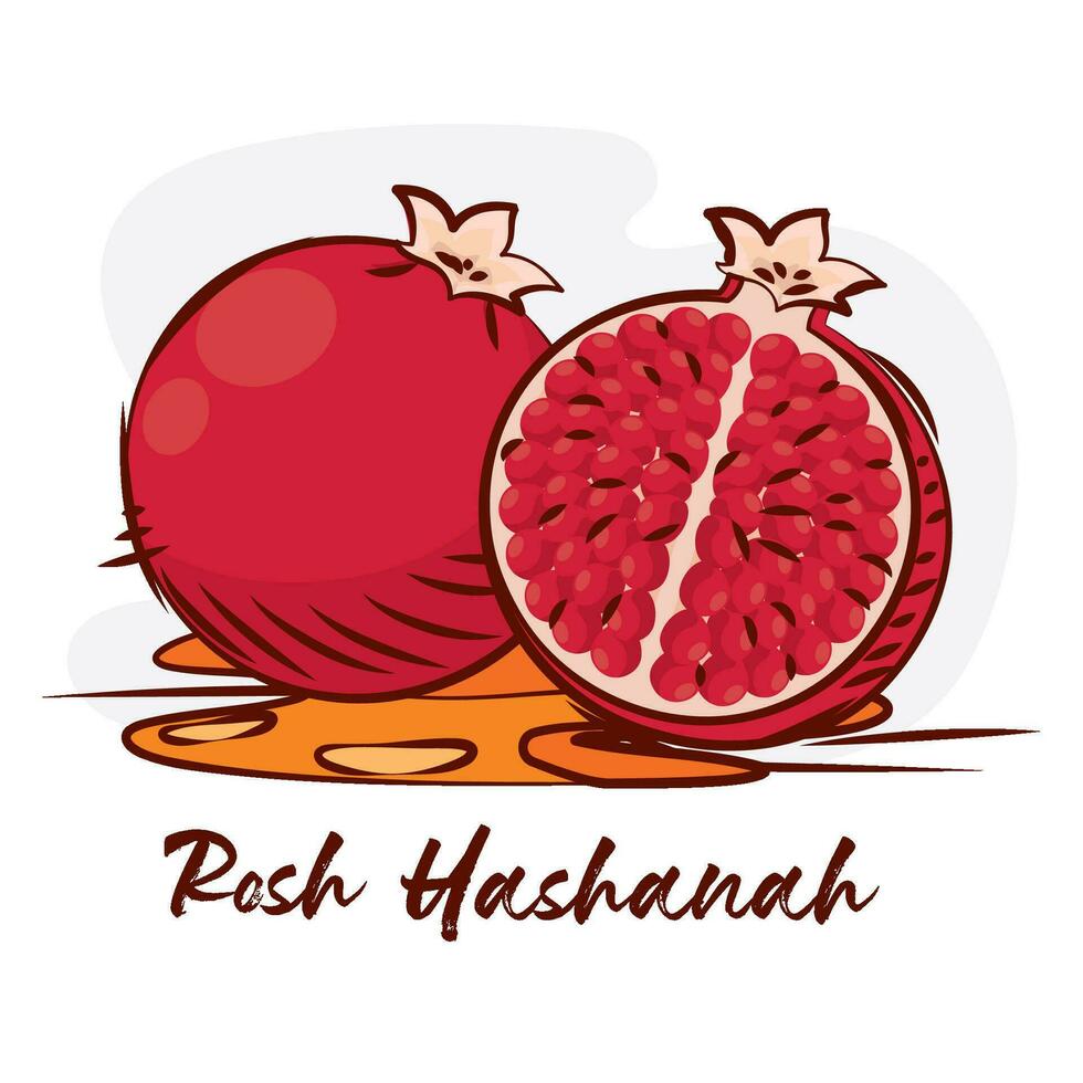 Isolated colored sketch of pomegranate fruits on honey Rosh Hashanah Vector