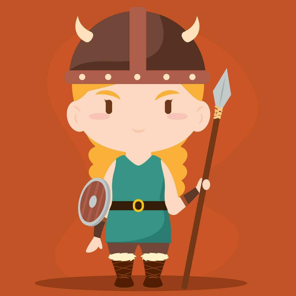 Isolated cute chibi female viking character Vector