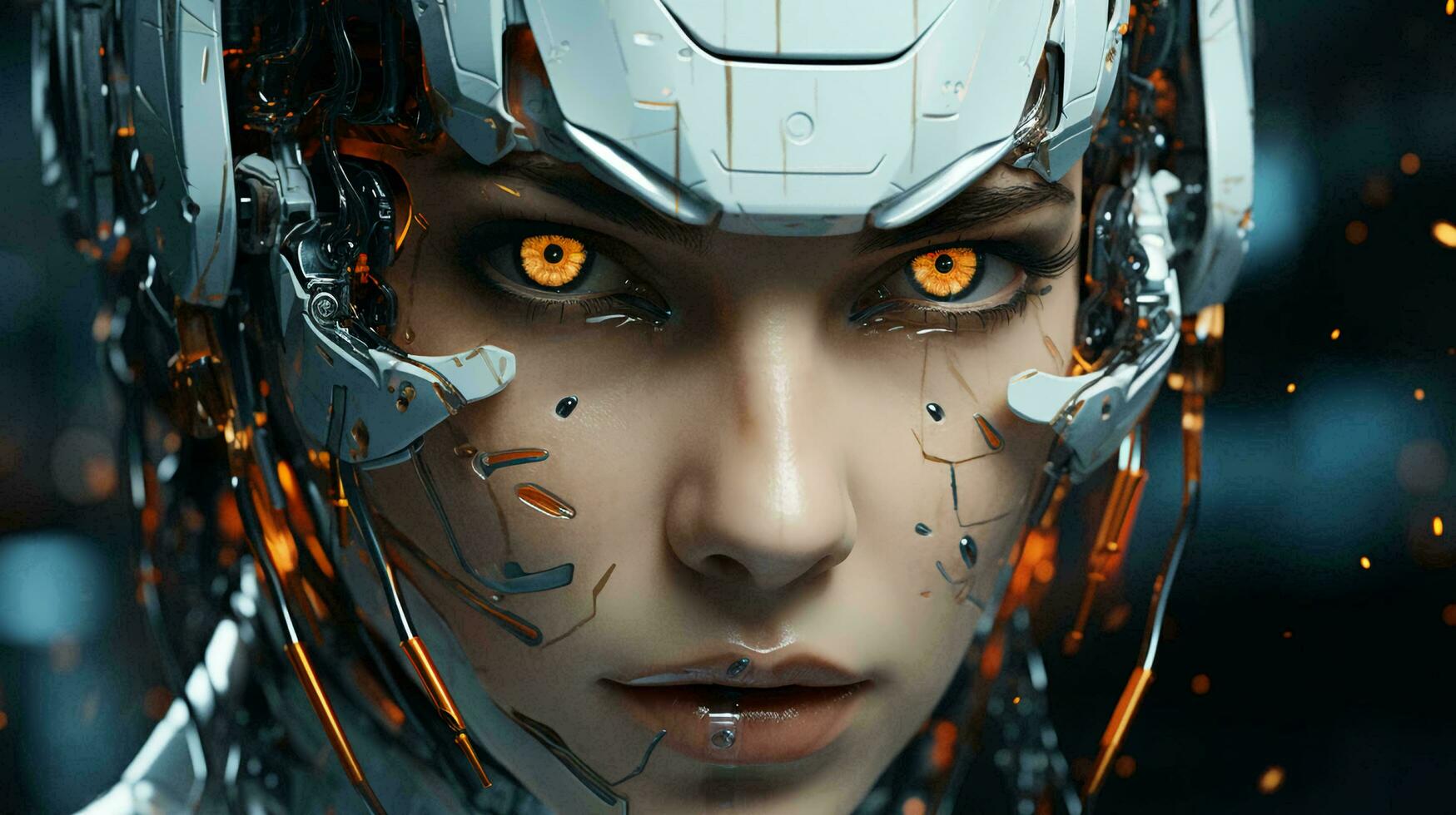 conexión de humano mujer y artificial inteligencia robot. el concepto de fusionando un persona y un computadora con neural redes en el futuro. ai generado foto