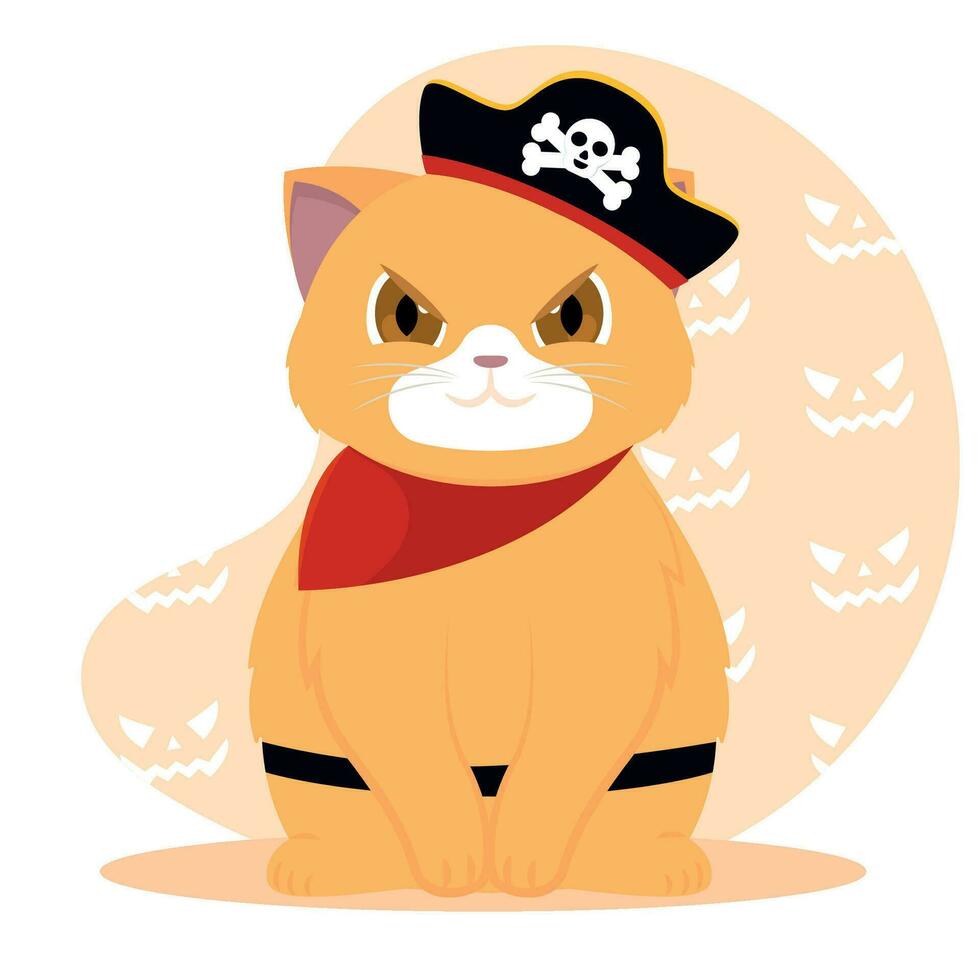 aislado linda gato personaje con un pirata disfraz vector