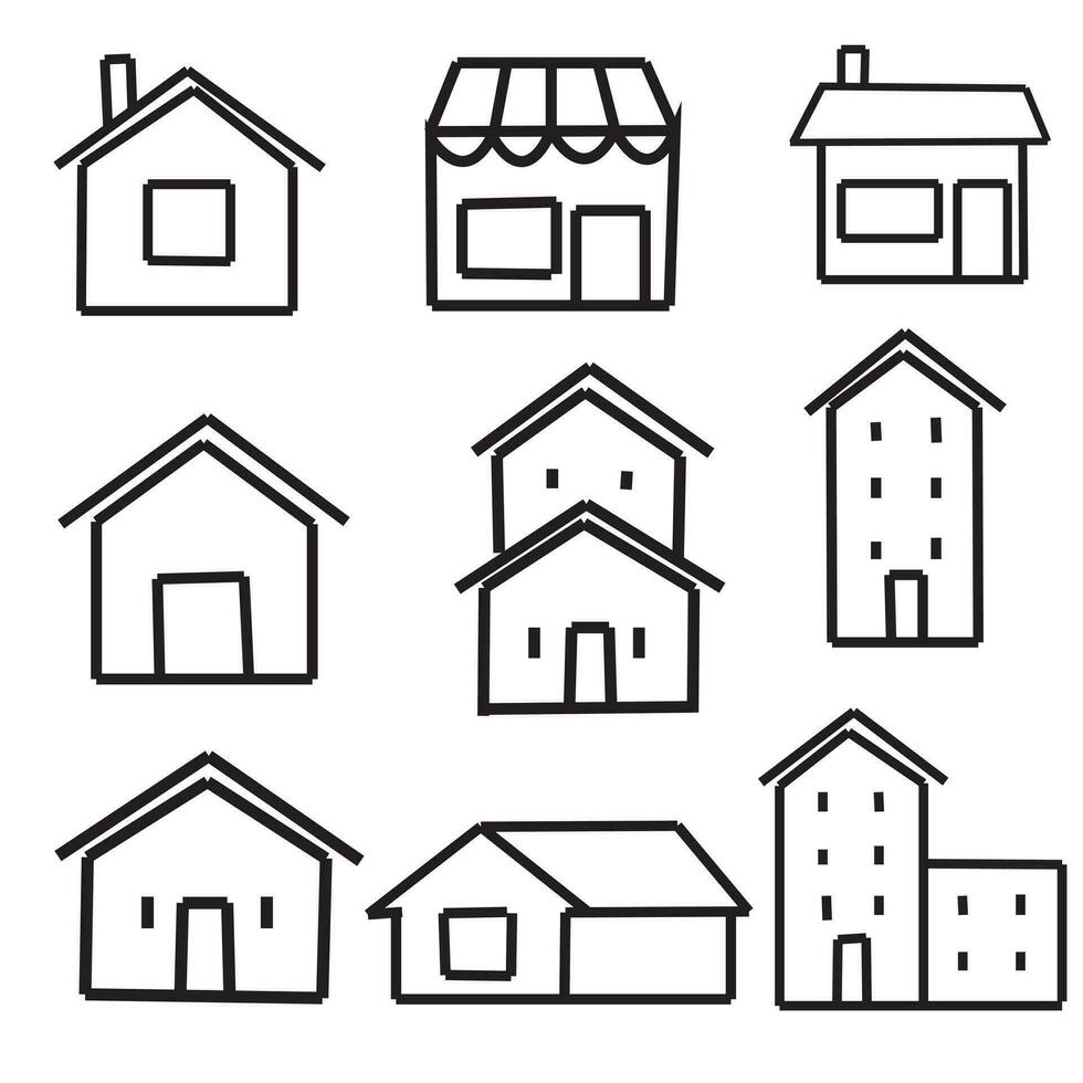 Set 1 of line icons representing house Vector Illustration. House and home simple symbols