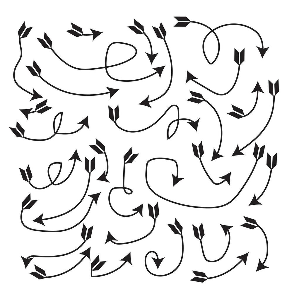 Isolated vector arrows, hand drawn on a white background