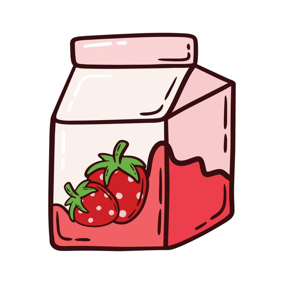 Strawberry milk carton box doodle for Drink and Beverage Cartoon Vector Illustration