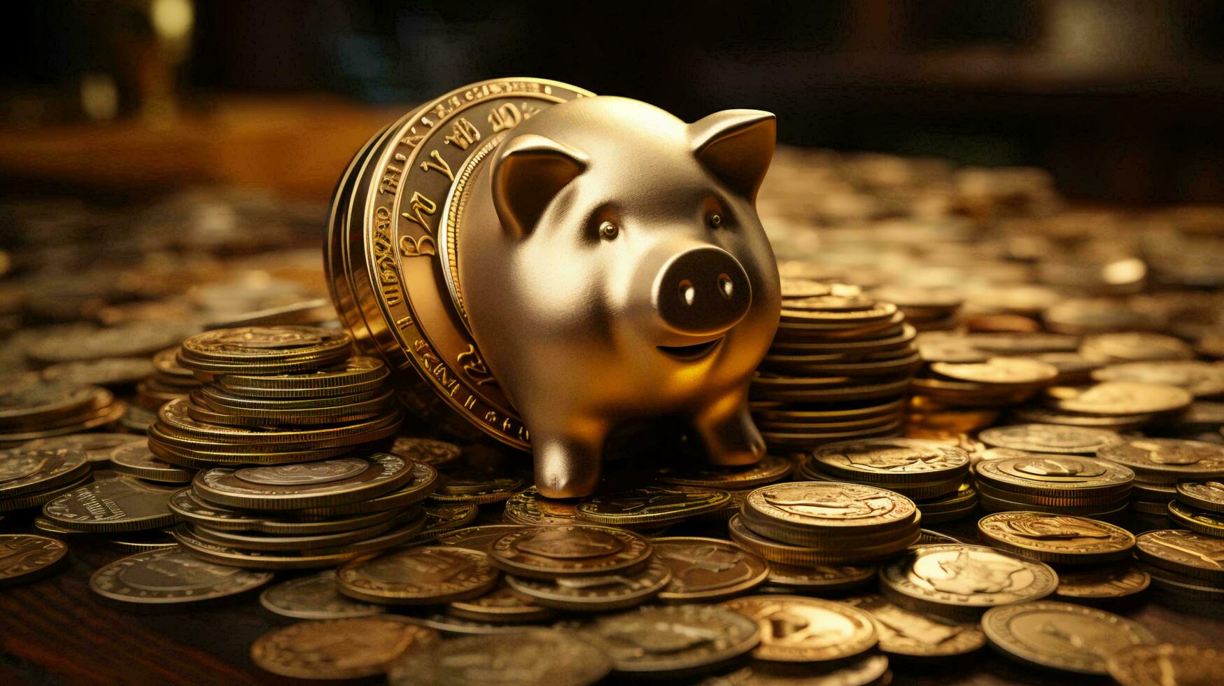 Piggy bank on coins Concept of finance economy investment and accumulation of money photo